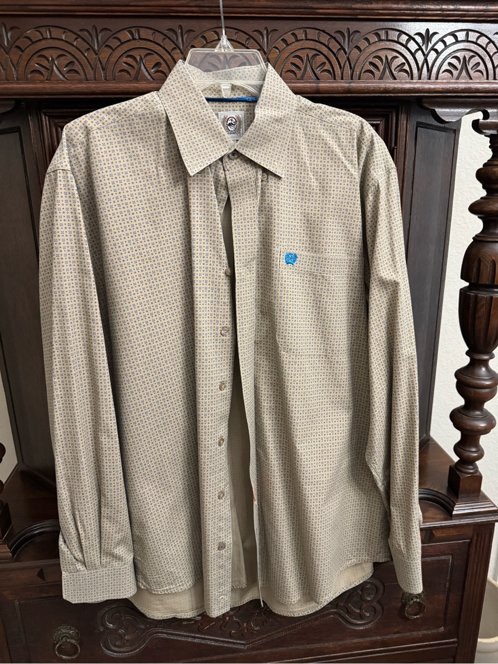 Cinch Men's Tan Patterned Long-Sleeve Dress Shirt